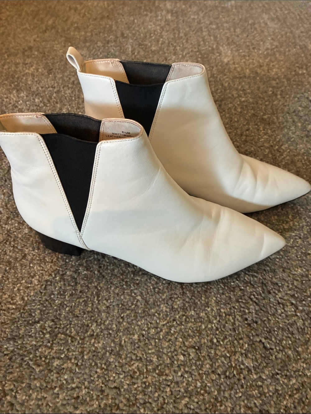 Nine West White Leather Pointed Chelsea Ankle Boots
